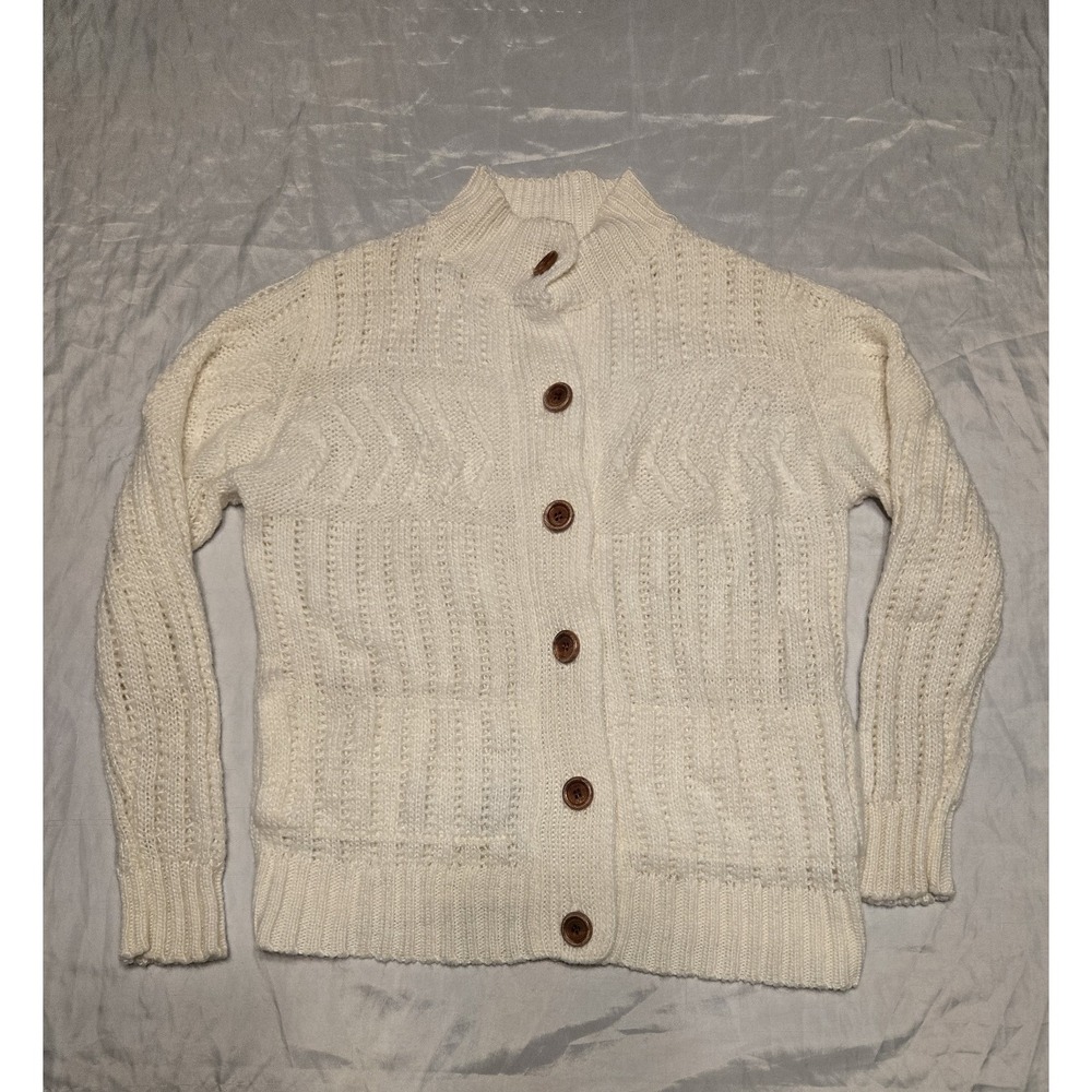 Vtg Fantastic Brand Off White Cream‎ Button Knit Cardigan Womens Medium